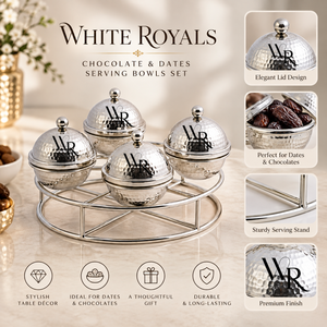 Decorative Silver Snack Bowls with Knobbed Lids and Circular Rack | Premium Tableware for Dates <b>Chocolates</b> Nuts Candy and <b>Treats</b> - Product Image 5