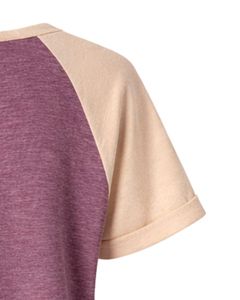 T-shirt pour femme beige bordeaux à manches courtes, col Henley, manches raglan, coton doux, décontracté, haut d'été confortable, à porter au quotidien, élégant - Product Image 3