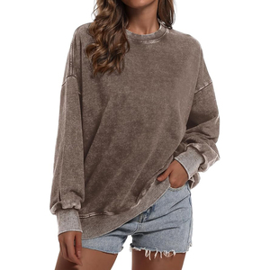 Sudaderas con hombros descubiertos para mujer, cuello redondo con abertura, manga larga, corte holgado, mezcla de algodón y forro polar suave - Product Image 4