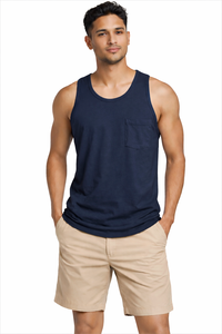 Camiseta Deportiva para Hombre |   Chaleco Deportivo sin Mangas para Gimnasio/Entrenamiento Muscular |   Ropa Deportiva de Punto de Algodón y Elastano |   Bordado Personalizado OEM - Product Image 4