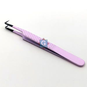 Pince à cils en acier inoxydable à long manche avec poignée en fibre, noire mate, à pointe dentelée, applicateur de cils à pointe diamant - Product Image 2