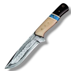Couteaux de chasse en acier Damas cuivré, couteaux à lame fixe haut de gamme pour le camping en plein air, avec motif décoratif fait main - Product Image 1