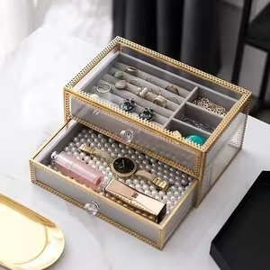 Vintage Inspired Metal & Glass Jewelry <b>Box</b> Classic <b>Trinket</b> Organizer for Rings Earrings Necklace Bracelet Home Display - Product Image 5