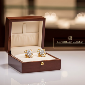 Pendientes de Racimo de Flores con Diamantes Naturales en Oro Amarillo de 14K |   Pendientes de tuerca de diseño floral con corte redondo para mujer, regalo de joyería fina - Product Image 4