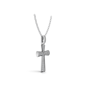 Collier pendentif croix religieuse en or 18 carats avec diamants de laboratoire, entièrement pavé de diamants, croix ruban, bijoux fins - Product Image 4