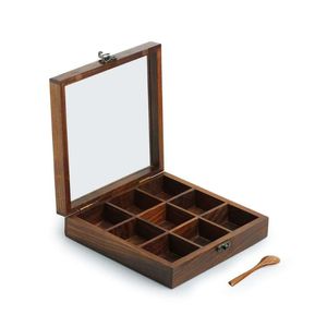 Eco Friendly Wooden <b>Spice</b> <b>Box</b> Multi Compartment Masala Dabba Storage Container for Kitchen Countertop Use - Product Image 1