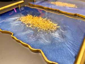 Timeless Craft Black Marble Effect <b>Resin</b> Serving Tray with Silver Leaf Handmade <b>Epoxy</b> Design and Handles Custom Size Available - Product Image 2