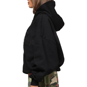 <b>Black</b> <b>Hoodie</b> Pullover Sweatshirt Oversized Streetwear Kangaroo Pocket Long Sleeve <b>Plain</b> / Solid Relaxed custom logo embroidery - Product Image 5