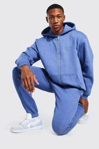 Conjunto deportivo de hombre con sudadera con cremallera y pantalones, estilo holgado, 100% algodón. - Product Image 3
