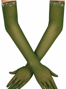 Gants élégants d'hiver en cuir vert olive, longueur poignet, faits main, logo personnalisé, garniture en strass, coton/polyester/spandex, livraison rapide - Product Image 2