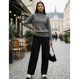 Women's Gray <b>Argyle</b> Crew Neck sweatshirt Turtleneck Knitted <b>Sweater</b> Full Sleeve Casual Autumn Wear Anti-Pilling 100% Acrylic - Product Image 5