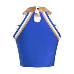 2026 High Quality OEM Blue White <b>Gold</b> Cheerleading Uniform Set Color Blocked <b>Skirt</b> Style Adult Practice Wear In Stock - Product Image 5