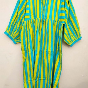 Vestido Maxi Boho a Rayas 100% Algodón Ecológico para Mujer, con Mangas Abullonadas Largas, Estilo Smocked, para Fiestas de Verano, Hecho a Mano en India, Corte en A - Product Image 4