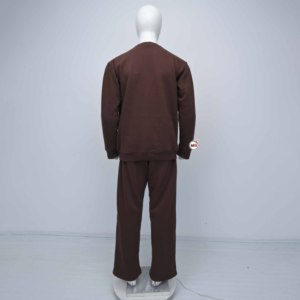 Ensemble de survêtement en coton marron pour homme, manches longues, col rond, uni, décontracté, coupe classique, avec logo imprimé en forme de question mark sur le devant, idéal pour l'automne - Product Image 2