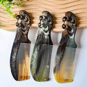 Peine de Cuerno de Búfalo Hecho a Mano, Pulido, Tamaño Personalizado, Cuerno Natural de Buey con Diseño de Ángel Feng Shui, Alta Calidad - Product Image 2