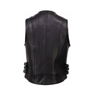 Chaleco de cuero genuino para mujer, estilo motociclista, con cremallera, ecológico, cortavientos, cuello en V - Product Image 2