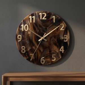 Horloge murale ronde en bois artisanale DIY, silencieuse, mécanique, à piles, design Art Déco, perles décoratives, décoration pour salon et maison - Product Image 5