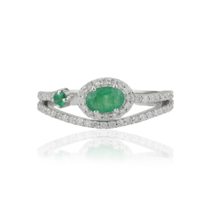 Classic 925 Sterling <b>Silver</b> Natural Oval & Round Cut Natural <b>Emerald</b> Gemstone Stackable <b>Ring</b> For Women's Everyday Wear - Product Image 3
