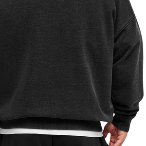 Sweat-shirt à col rond noir surdimensionné pour homme, en molleton épais, style streetwear décontracté - Product Image 6