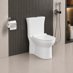 WC monobloc moderne à poser au sol avec chasse d'eau silencieuse, écologique, facile à nettoyer, cuvette en céramique blanche, chasse d'eau Tornado, idéal pour villa - Product Image 4