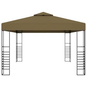 Grande Gazebo Decorativo con Intarsi in Poliestere Color Tortora, Tettoia e Pergola in Acciaio - Product Image 3