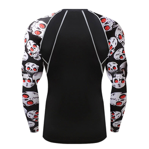 Men's Full Sleeve Rash Guard Shirt <b>Skull</b> Print Black Red Eyes Compression <b>Top</b> Breathable Quick Dry 120g Polyester Spandex - Product Image 1