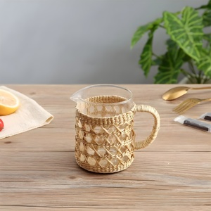 แก้วทัมเบลอร์แก้วลายหญ้าทะเลทำด้วยมือพร้อมที่วางแก้ว - Product Image 4