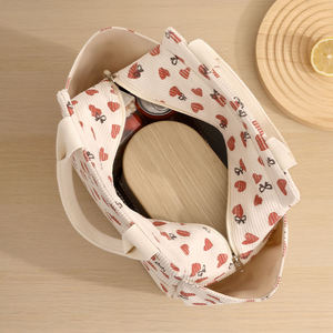 Cute Corduroy Insulated <b>Lunch</b> <b>Bag</b> with Side Pockets Thermal Cooler Tote for School <b>Girls</b> and Office Professionals - Product Image 4