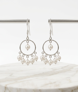 Freshwater Pearl Gemstone Hoop Long <b>Earrings</b> 925 Sterling Silver Classic Indian Jewelry Women's 4.06g for Party Wedding Gift - Product Image 5