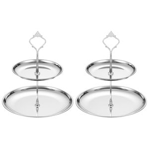 Support à gâteau à 2 étages en argent plaqué, design luxueux et élégant, parfait pour présenter des pâtisseries et des cupcakes, à prix avantageux - Product Image 1