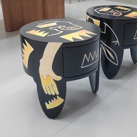 Table d'appoint ronde en bois massif peinte à la main, table de rangement graffiti artistique, table d'appoint design pour le salon
