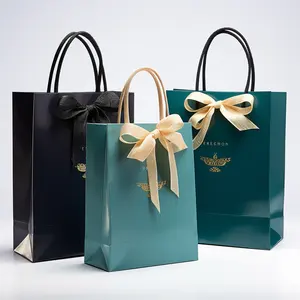 Huahao Custom Logo Printed Size Luxury Shopping With Ribbon Handle Paper Bag For Kids Return Gift
