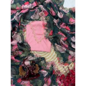 Saree à imprimé floral en soie 100% avec perles artisanales élégantes pour les fêtes - Product Image 2