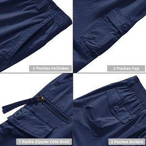 Pantalones Cortos Cargo Azules para Hombre, Estilo Urbano Moderno con Cintura Elástica, Secado Rápido y Transpirables, Corte Relajado, Costuras Resistentes - Product Image 3