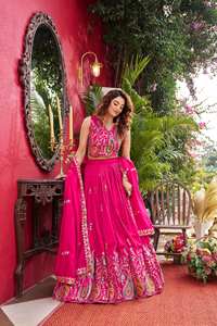 Ensemble Lehenga Choli en soie Vichitra pour femmes – Broderie lourde à cordonnet et sequins, tenue de mariage avec dupatta - Product Image 4