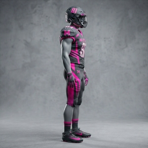 Conjunto de Pantalones Acolchados y Camiseta de Fútbol Americano Personalizada en Negro y Rosa, Uniforme de Equipo, Ropa Deportiva al por Mayor, Personalizada en Gris y Amarillo - Product Image 3