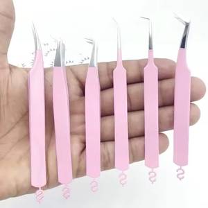 Morje Surgical <b>Pink</b> Eyelash Tweezers Set Stainless Steel Precision <b>Tools</b> Serrated Toothed Tips 10mm 4-Piece <b>Box</b> Packaging - Product Image 4