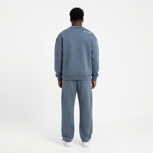 Ensemble de survêtement décontracté pour homme, sweat-shirt à col rond bleu ardoise et pantalon de jogging assorti, deux pièces, streetwear, loungewear - Product Image 2