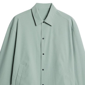 Men's Light Green Cotton Shirt Jacket Casual Turn-down Collar Regular Sleeve Solid Color Single Breasted Loose Fit Spring Wear - Product Image 3