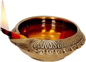 Gold Plated Brass Diya Traditional Oil Lamp Round Puja Decorative Akhand Jyoti for <b>Home</b> <b>Temple</b> - Product Image 4