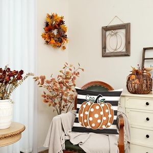 Fodera per cuscino decorativa autunnale GEEORY a righe e pois, arancione zucca, personalizzabile, per cuscini decorativi da fattoria per il Ringraziamento - Product Image 2