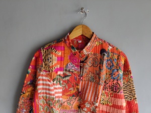Quilted <b>Patchwork</b> <b>Jacket</b> Women's Mandarin Collar Full Sleeve Cotton Autumn Style Hand Embroidery Design Regular Length gift - Product Image 4