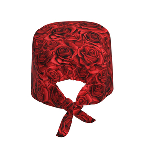 Elegant Red Rose Floral Print <b>Scrub</b> Cap with Adjustable Tie <b>Back</b> - Cotton Breathable Surgical Hat for Nurses & Doctors - Product Image 3