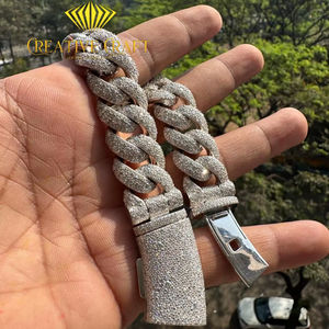 Pulsera de Cadena Cubana de Plata 925 con Moissanita Blanca Redonda de Corte Brillante de 18mm para Hombre, Joyería Hip Hop para Fiestas y Amigos - Product Image 1