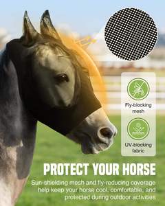 Masque anti-mouches pour chevaux, doux et extensible, avec oreilles, en maille respirante, élastique, en polyester, couvre-yeux, protection UV - Product Image 6