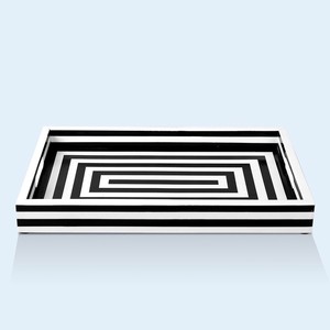 Indian Handcrafted <b>Moroccan</b> Pattern Black White <b>Decorative</b> High Quality Engraved Rectangle Serving Tray Handle Modern Christmas - Product Image 1