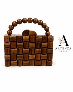 Pochette en bois personnalisée avec technique de couture, poignée perlée, motif à blocs, pour soirée, usage quotidien, accessoire de mariage, sac à main - Product Image 1