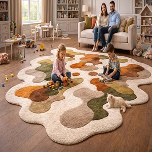 Alfombra abstracta multicolor de forma irregular, suave, hecha a mano, de lujo, para sala de estar, decoración moderna para el hogar, diseño único. - Product Image 5