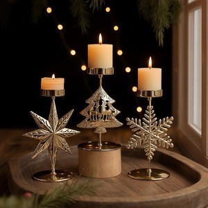 Christmas Candlestick Holder Set metal <b>Star</b> <b>Tree</b> Snowflake Decorative Home Decoration Heat Resistant - Product Image 1