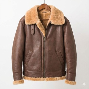 Abrigos de piel de oveja 100% genuinos con cuello de piel, diseño clásico, diseño personalizado, chaqueta de cuero en venta a precio de mayoreo. - Product Image 1